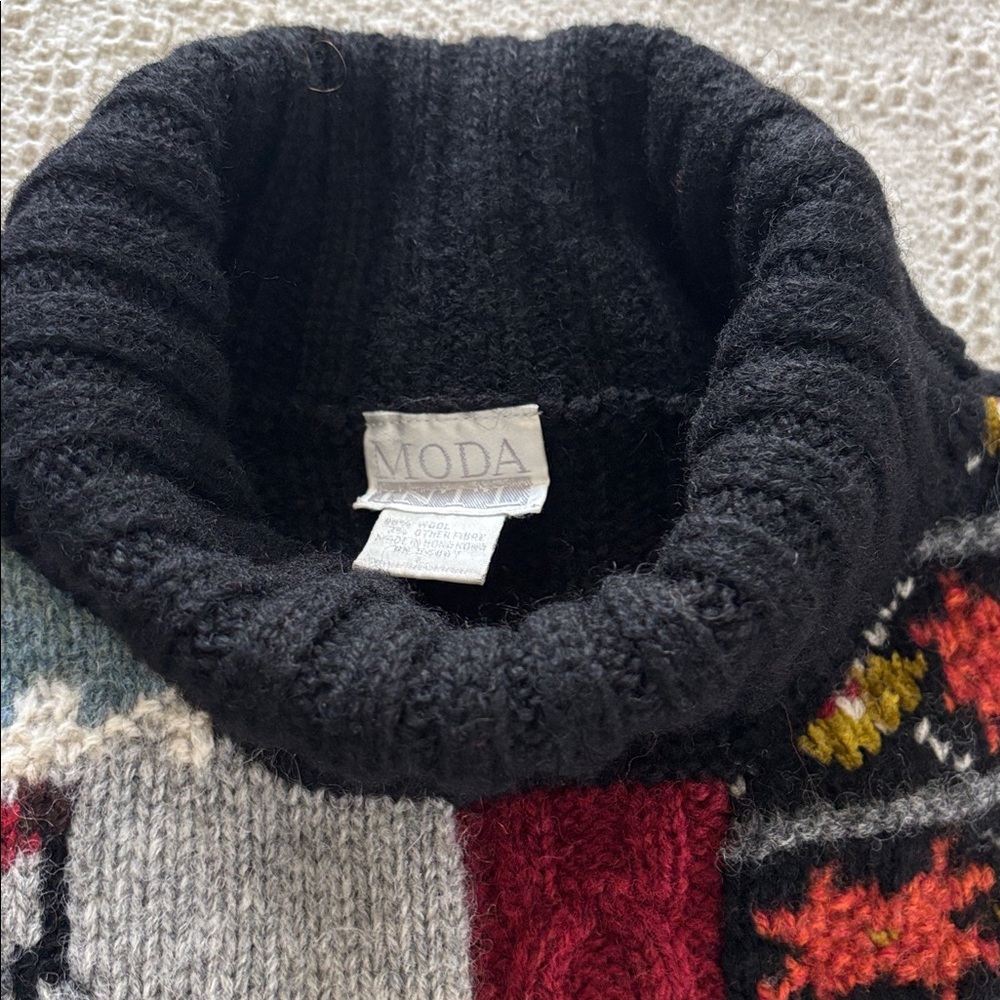 Vtg Moda Intl Wool Turtle Neck Patchwork Winter S… - image 6